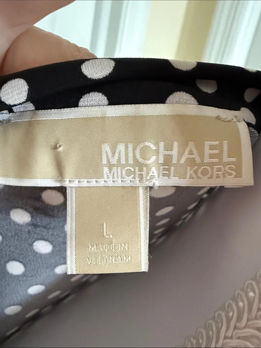 Michael Kors Black & White Polka Dot Long Sleeve Top